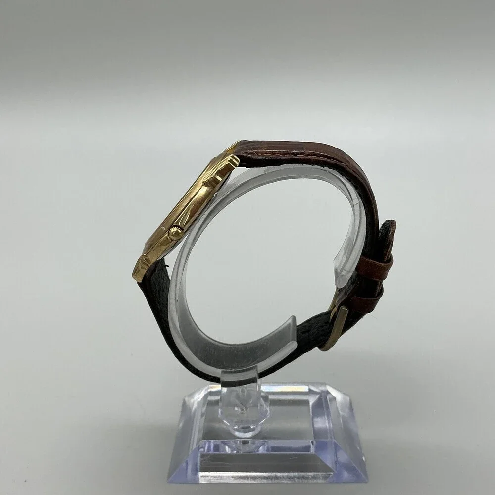 Elgin Swiss Mens Watch 36mm Gold Tone Brown Leather FLS30-040 New Battery